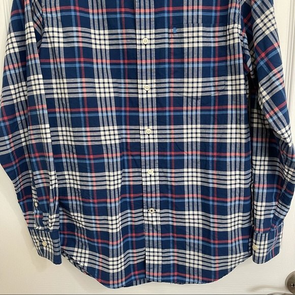 Izod Saltwater Relaxed Classic Blue Plaid Shirt 100% Cotton Button Down Size S - Picture 9 of 15